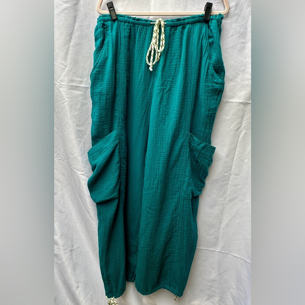 Wild Fable Pants Womens XL Teal Gauzy Cargo Harem Parachute Cotton Boho Hippie